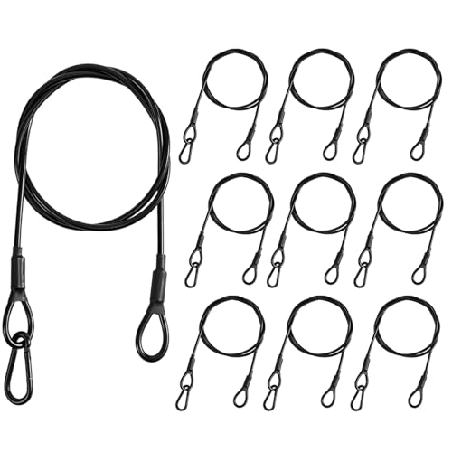 10-Pack Safety Security Cables for DJ Stage Lighting, 2ft Stainless Steel Cable with 1/8' Diameter...