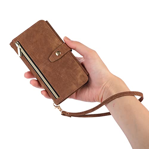 XYX Capa carteira para iPhone 14 Plus, bolsa com zíper de corrente transversal capa de couro com 7 c