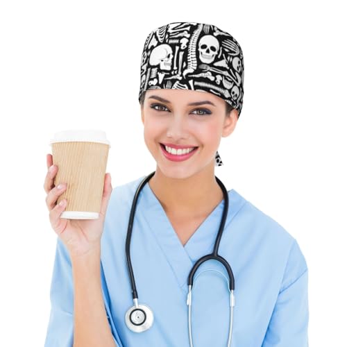 Image of Working Cap Scrub Cap with Sweatband Adjustable Unisex Women Tie Back Hat Nurse Surgical Caps