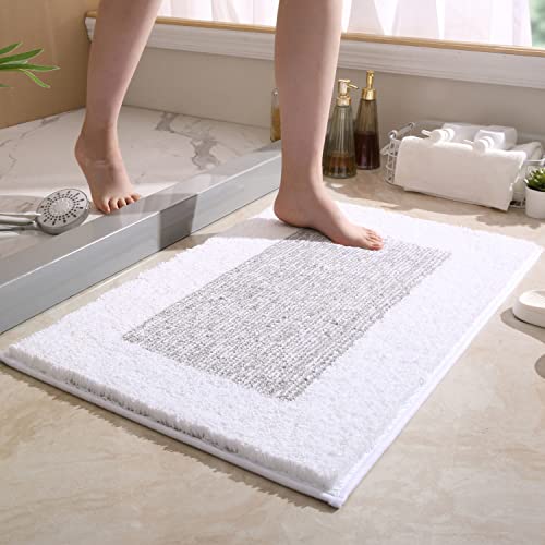 BOBOM バスマット お風呂マット 北欧風 滑り止め 吸水 速乾 足ふきマット 丸洗い ふわふわ ソフトタッチ 抗菌 防臭 キッチン 玄関 ドア 浴室 洗面所(ホワイト、40×60cm)