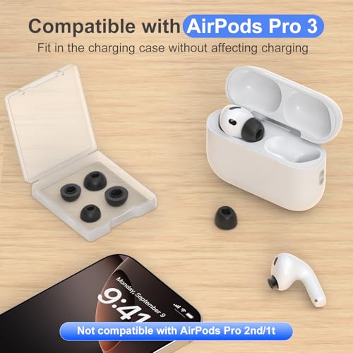 Image of Memory Foam Ear Tips Compatible with AirPods Pro 3 (3 Pairs,S /M /L,Black)
