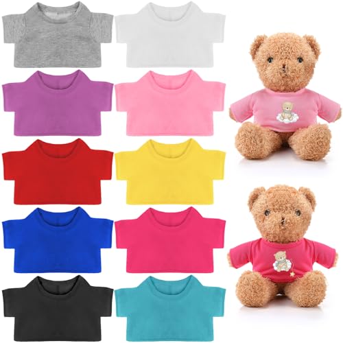 10 Pcs Stuffed Bear Tee Shirt Stuffed Animal Clothes Bear Basic Sublimation Blank T Shirt Classic Plush Bear T Shirt Easy to Wear Fit 14-18 Inches Stuffed Dolls