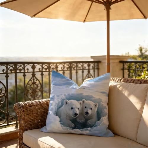 Housse de canapé 55x55 taie oreiller lin coussin carré ours blanc