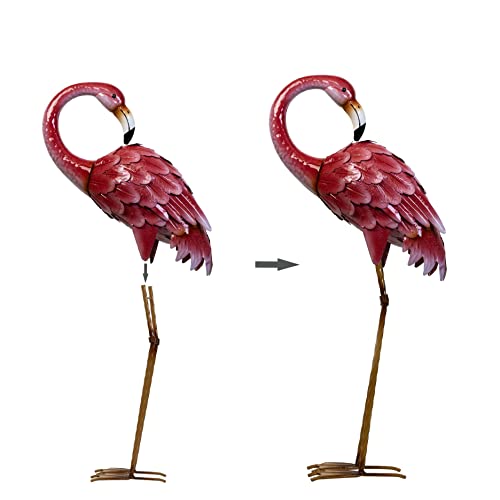 Shorayn Garden Statues Flamingo Sculptures Metal Yard Art, Pink Bird Art Outdoor Backyard Decor Patio Lawn Porch Ornament Flamingo Yard Decoration #TOP7