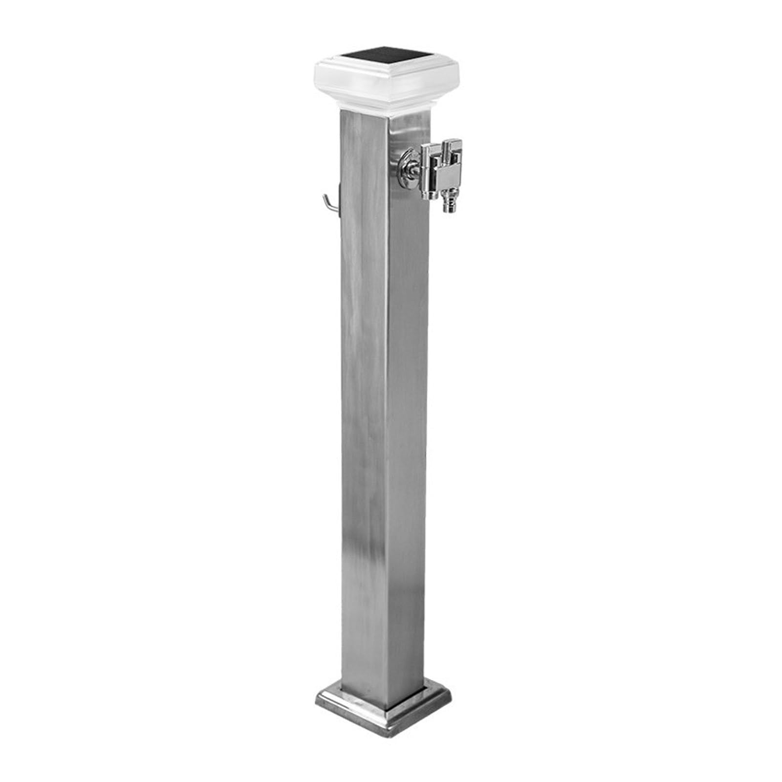 Columna de agua para exteriores, hidrante de jardín de 23.6 a 31.5 pulgadas con luz LED solar y doble boquilla, poste de agua anticongelante aislado para cuidado de césped y mascotas (blanco, 60 cm)