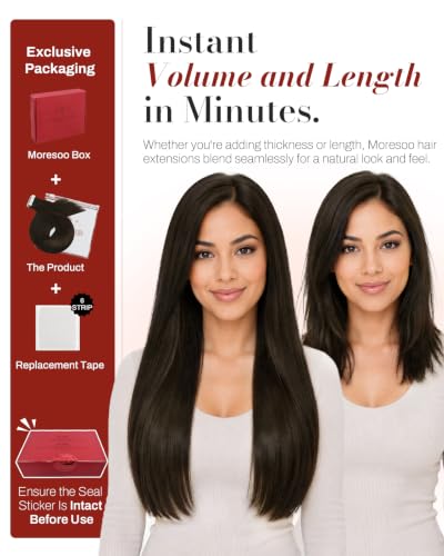 Image of Moresoo Tape in Human Hair Extensions Dark Ash Brown 14in 40Pcs 80g | Invisible tape in hair extensions, fuller coverage, ash brown finish, straight texture for layered bobs and office styling