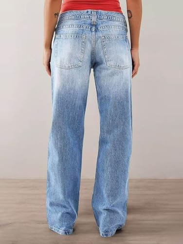 Flamingals Women's Baggy Jeans Wide Leg Low Waist Wash Stretchy Boyfriend Y2K Denim Pants2