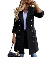 Kinghua Winter Wool Coats for Women Double Breasted Notched Lapel Mid-Long Peacoat Jackets