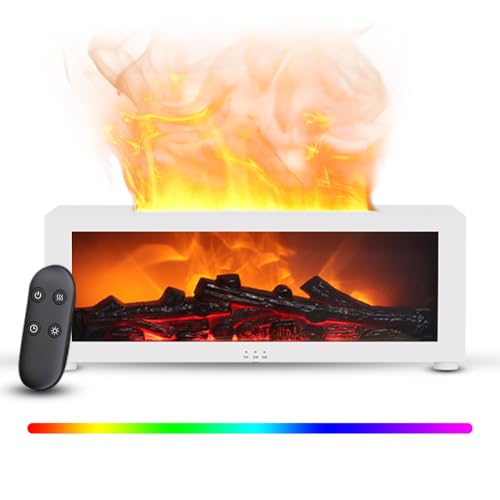 Difusores de Aceite Aromático para Chimenea Eléctrica – 7 Colores Llamas Difusor Aceites Esenciales, Humidificador de 150 ml con Chimenea de Vapor de Agua, Mando a Distancia y Temporizador, Difusor de