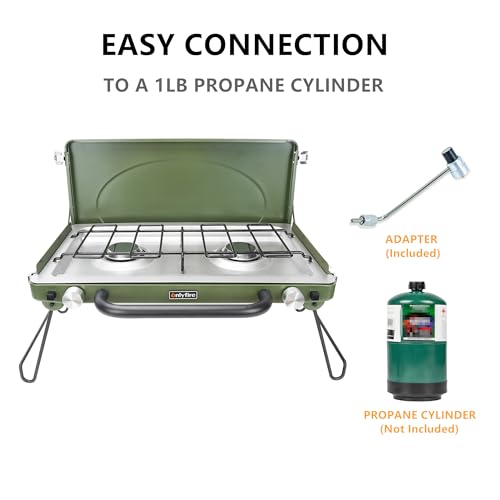 ONLYFIRE-Portable-Camping-Stove-2-Burner-Propane-Camp-Stove-with-Foldable-Legs-Camping-Grill-Stove-with-Adjustable-Burners-Heavy-Duty-Latch-Handle-for-Camping-Tailgating-RV-BBQ-Green