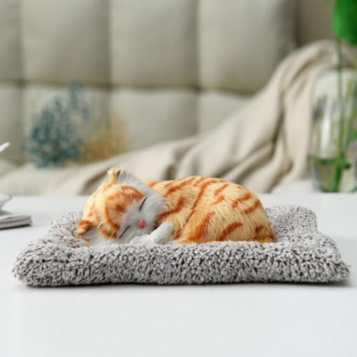 APEROL DESIGN Sleeping Cat Plush Toy with Press Simulation Sound, Sleeping Cat Stuffed Animal Fur Soft Toys with Sound for Kids Car Dashboard Cat & Office Desk (Tan)