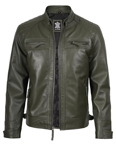 Image of fjackets Mens Leather Jacket Moto Style Real Lambskin Leather Jacket, Quilted Cafe Racer Classic Zip Up Biker Jacket for Men