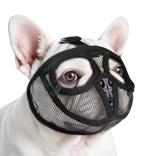 French Bulldog Muzzle with Open Eye Hole, Breathable Short Snout Dog Muzzle for English Bulldog, Pug, Pekingese to Prevent Biting(XS,Black)