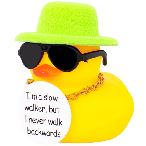 wonuu Encouragement Support Rubber Duck Car Dashboard Decorations, Funny Thinking Positive Duck with Card Creative Duck Car Ornament for Cute Car Accessories, Fluorescent Green