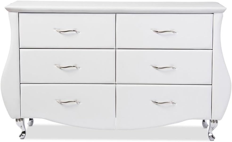 Baxton Studio Enzo Modern & Contemporary Faux Leather 6-Drawer Dresser, Medium, White