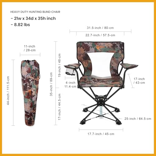 ARROWHEAD OUTDOOR 360° Degree Swivel Hunting Chair w/Armrests, Perfect for Blinds, No Sink Feet, Supports up to 450lbs, Carrying Case, Steel Frame, Fishing, High-Grade 600D Canvas, USA-Based Support,