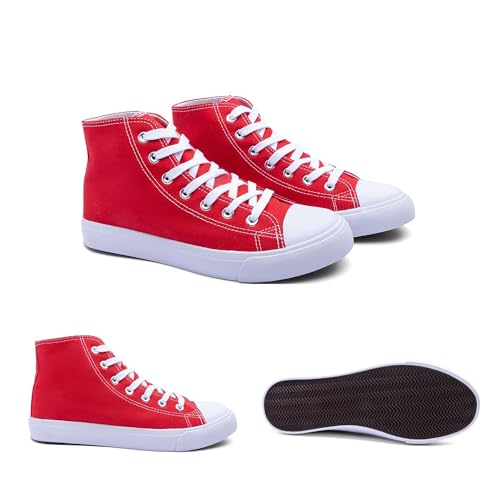 Image of Women's High-Top Canvas Sneakers - Classic Lace-Up Casual Shoes with Extra Shoelaces - Comfortable, Stylish, and Durable