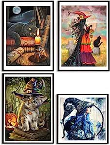 DCIDBEI 30 x 40/30 cm 4 Pack Diamond Painting Complete Round Kit, Witch Diamond Painting