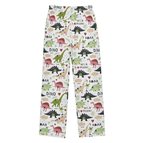 ZZXXB Wild Dino Pattern Boys Long Pants Soft Trousers Elastic Waist Kids Lounge Bottoms with Pockets S-XL