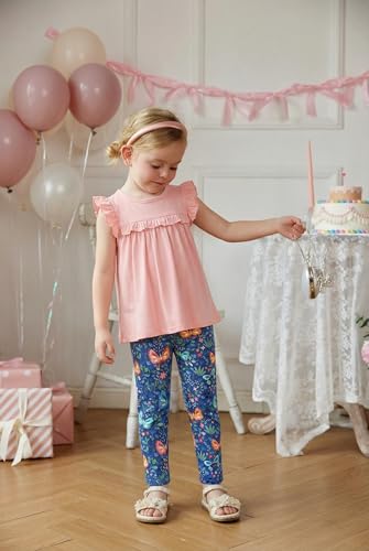 Image of Arshiner Toddler Girls 2-Piece Outfits Ruffle Sleeve Tee & Elastic Waist Pants Kids Summer Clothing Set For 2-10 Years