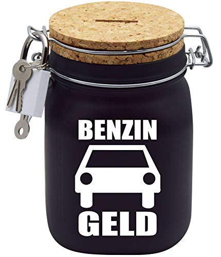 Spardose Benzin-Sprit-Geld/Auto Motorrad Geld-Geschenk-Idee in Schwarzem Glas L