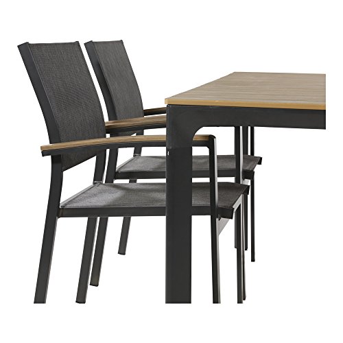 lifestyle4living Gartentisch aus Aluminium (Alu) in grau, Pollywood Tischplatte (Teak-Optik), 160x90 cm, wetterfest… – Bild 7