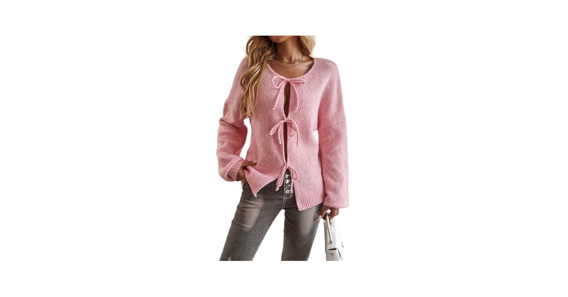 トップス S wire tie cardigan Women Y2K Front Tie Cardigan Sweater Long Sleeve Bow Tie