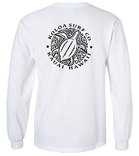 Joe's USA Koloa Surf Hawaiian Turtle Logo Long Sleeve Tee-XL-White with Black