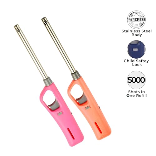 Image of Genesis Refillable Windproof Gas Flame Lighter for Kitchen, Stove, BBQ, Candles, Camping, Indoor & Outdoor (Multicolor) (Pack of 2)