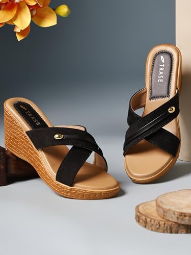 Image of TRASE Heel Luxe Wedge Heels For Women - Wedge Sandals For Women Stylish - Women Fashion Cross Strap Sandals - Comfortable Women Heels Wedges - Wedges Women