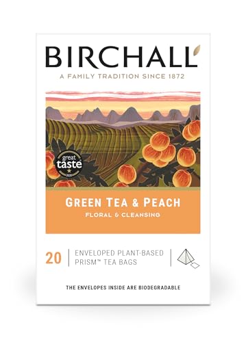 Birchall Green Tea & Peach - 20 Enveloped Plant-Based Prism Tea Bags