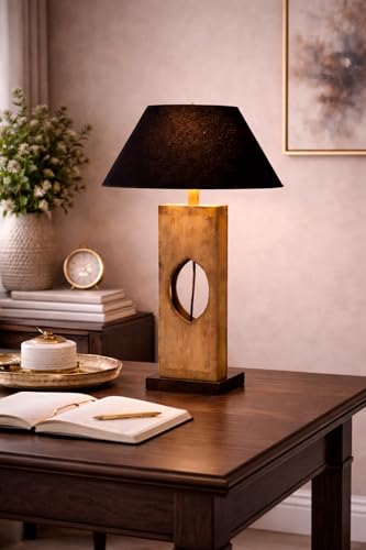 Image of tu casa Mango Wood Table Lamp | Black Cotton Shade Bedside Lamp | Decorative Lighting for Bedroom Living Room Dining Study Hall | Home Decor & Diwali Gifting | 44 cm (Bulb Not Included)