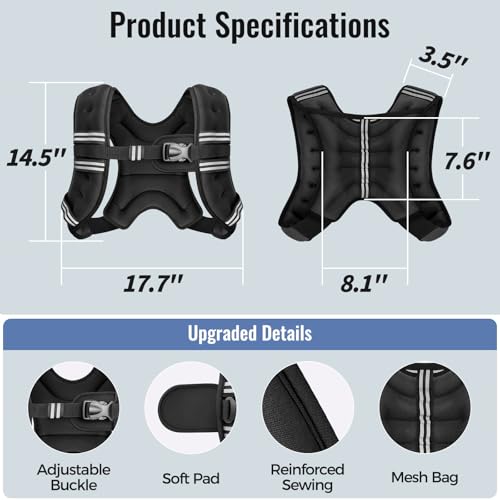 Image of Zeerun Weighted Vest, 6lb /8lb /10lb /12lb /15lb /18lb /20lb /24lb /30lb for Men Women, Reflective Stripe Adjustable Buckle, Comfortable Durable Rucking Vest for Walking Running Strength Training