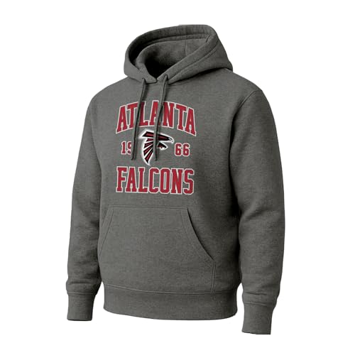 Hybrid Sports NFL - Atlanta Falcons Established - Mens and Womens Pullover Hooded Fleece Sweatshirt - Size Large - Heather Charcoal