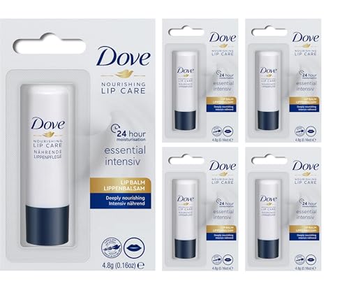 Balsamo Labbra Stick | Dove Nourishing Lipcare 4,8g | Essential Intensiv | Burrocacao | PACCO da 4