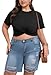 Lastshe Women's Plus Size Summer Crop Tops Short Sleeve Blouses Tie Front Tee T-Shirt Outfits,Black,2X