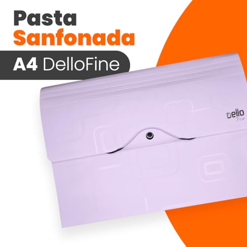 Pasta Sanfonada Plastica A4 12 Divisoes Roxa Dellofine - 01 Unidade, Dello, 6070R.0012, Roxa