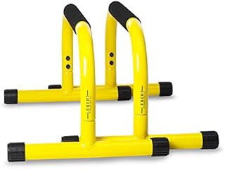 Lebert Fitness Parallette Push Up Bars Dip Station Stand - Perfect for Home and Garage Gym Exercise Equipment - Gymnastics, Calisthenics, Strength Training Parallel Bars for Men and Women - Yellow