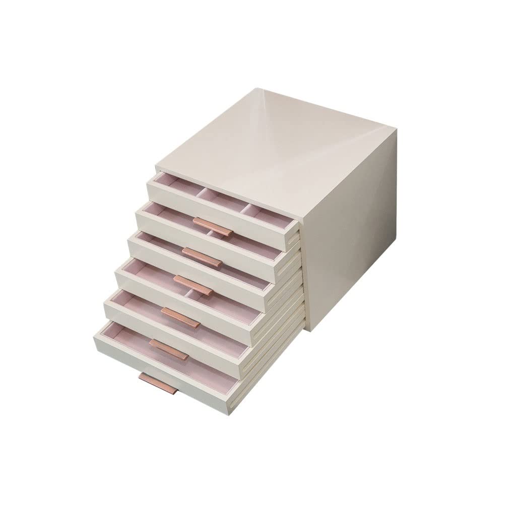 Schmuck-Organizer, Schmuckkästchen, Schmuckschatulle, Aufbewahrungsbox mit 6 Schubladen, Kosmetikbox, Ring, Ohrring, Halskette, Armband, Lippenstift, Uhr, Aufbewahrungsbox, integrierte Beflockung,