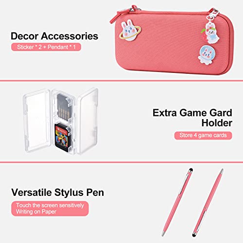7. Bild von innoAura Switch Lite Tasche 17 in 1 Switch Lite Zubehör mit Switch Lite Hülle, Switch Spiele Aufbewahrung, Switch Schutzfolie für Switch Lite, Switch Ständer, Switch Joystick Kappen (Koralle)