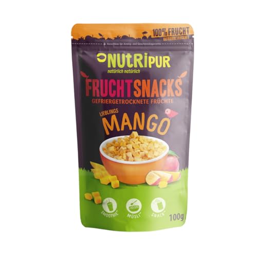 Gefriergetrocknete Mango: 100g gefriergetrocknete Früchte aus zarten Mango Stückchen ohne Zucker Zusatz Mango getrocknet Getrocknete Mango Getrocknete Früchte Getrocknetes Obst von NutriPur