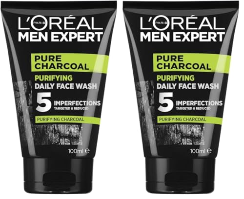 L'Oréal Paris Face Wash For Men, Cleanses and Purifies, For Oily Skin and Breakouts, With Oak Charcoal, Men Expert Pure Power Charcoal, 100ml (Pack of 2)
