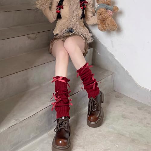 Image of Leg warmers Y2k Wind with bow lace-up knit Harajuku Kawaii leg warmers accessories 80's vintage high leg socks