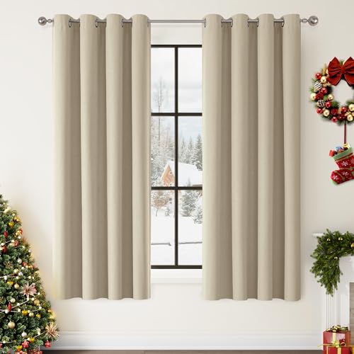 ChrisDowa 100% Blackout Natural Solid Solid Curtains 63 Inches Long