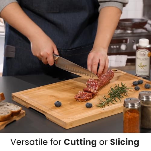 Hiware Extra Large Bamboo Cutting Board for Kitchen, Heavy Duty Wood Cutting Board with Juice Groove, 100% Organic Bamboo, Pre Oiled, 18" x 12"