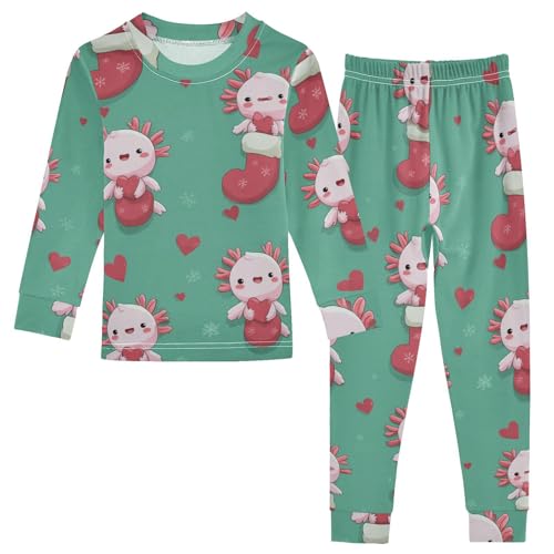 Ollabaky Pajama Set Christmas Stocking Axolotl 2 Piece Pjs Set Cotton Sleepwear Long Sleeve Top with Bottom, 8Y