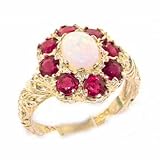 Echt Steine Damen-Ring solide 9 Karat Gold Gelbgold Art Nouveau-Stil Opal und Rubin - Verfügbare Größen : 50 bis 64