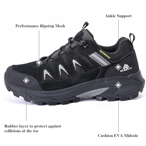 Queday Mens Womens Leather Waterproof Hiking Shoes Lightweight Outdoor Walking Shoes Breathable Suede Hike Trekking Trails Camping Climbing2