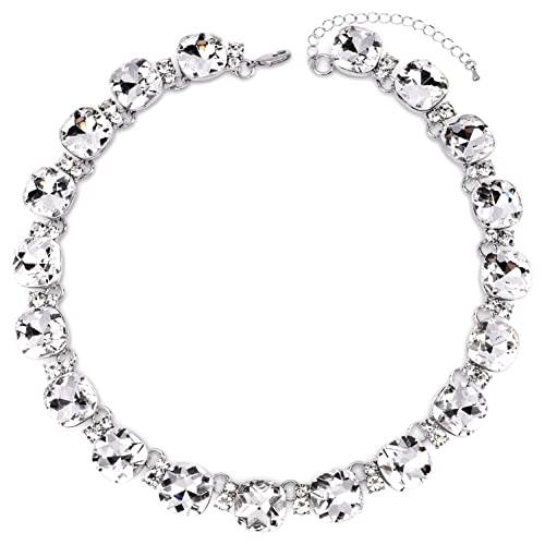 Clear Purple Austrian Crystal Wedding Bridal Jewelry Set for Brides Bridesmaid, Gemstone Statement Necklace and Earring Set Formal Prom Jewelry Set for Silver-Tone Fit With Wedding Evening Dress