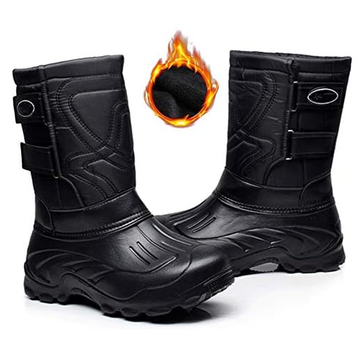 Los Hombres de Invierno Impermeable Botas de Nieve, Hombre Camo Alta Subida Antideslizante Caza Botas al Aire Libre Alineada Piel de Zapatos Caliente Pesca Senderismo Lluvia Calzado,Negro,43